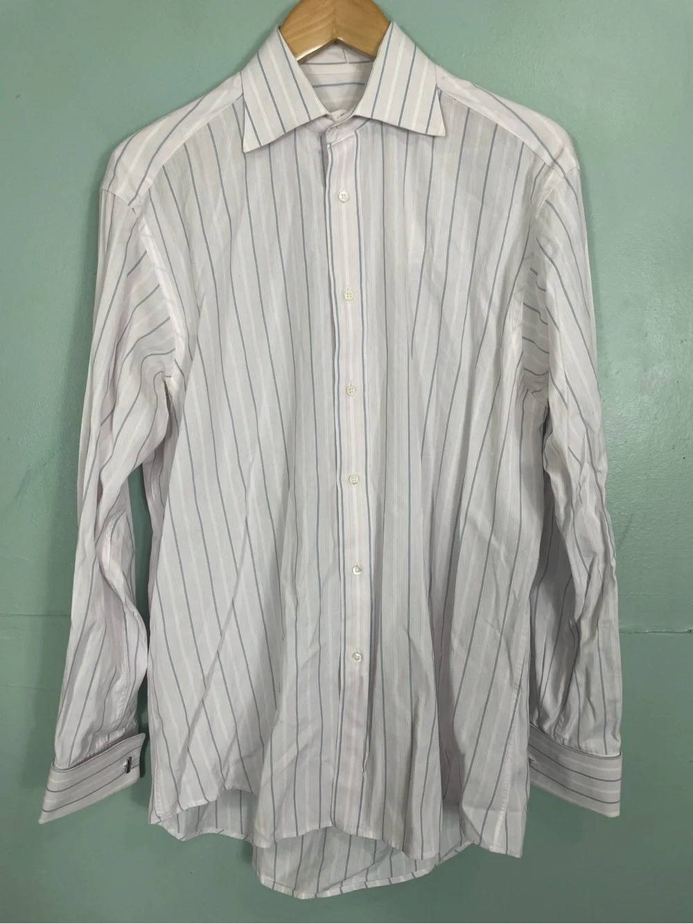 GUCCI Button Down Long Sleeve Shirt Men Size 39/15.5” Striped Light Pink Flawed